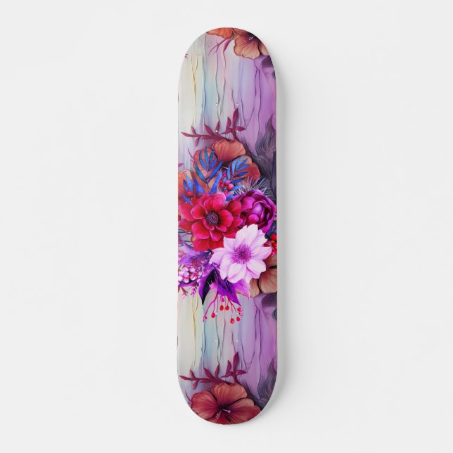 Colourful Wildflower Pattern Skateboard  (Front)