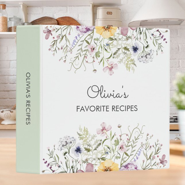 Colourful Wildflower Personalized Recipe Cookbook Binder (In situ)