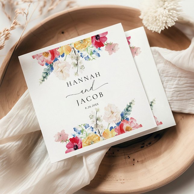 Colourful Wildflower Personalized Wedding  Napkin (Creator Uploaded)