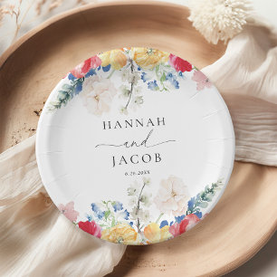 Colourful Wildflower Personalized Wedding Paper Plate