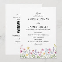 Colourful Wildflower qr minimal Wedding Invite