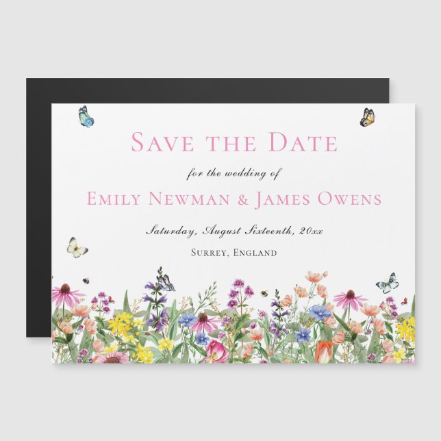 Colourful Wildflower Save the Date Magnetic Invitation (Front/Back)