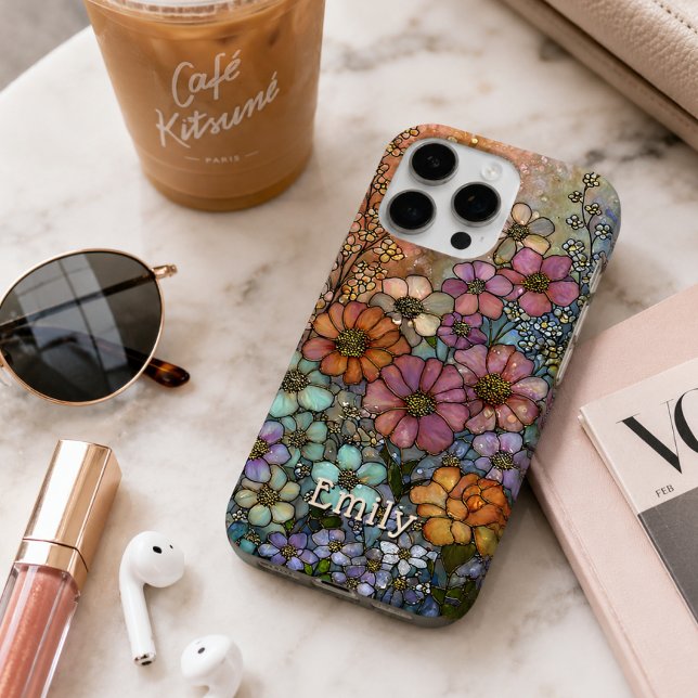 Colourful Wildflower Stained Glass Personalized iPhone Case (Creator Uploaded)