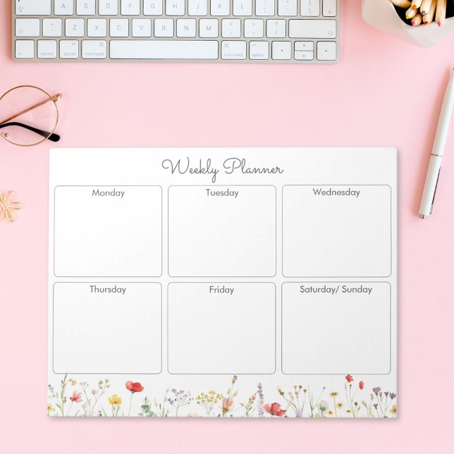Colourful Wildflower Summer Floral weekly planner Notepad (In situ)