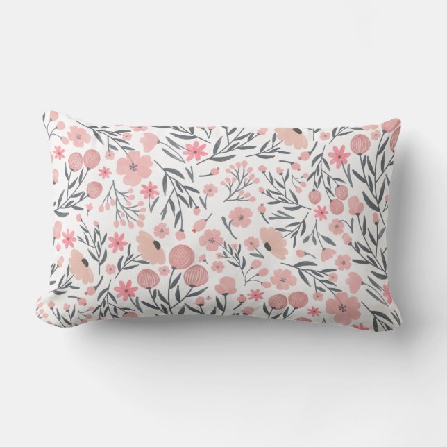 Colourful Wildflower Summer Floral White Lumbar Pillow (Front)