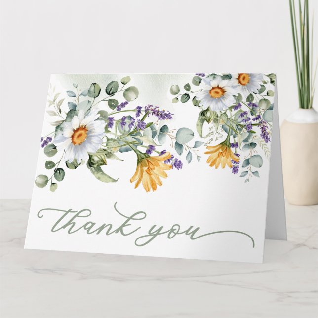 Colourful Wildflower Summer Spring Wedding Folded Thank You Card (Front)