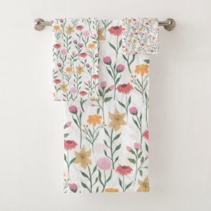Colourful Wildflower Watercolor Design Bath Towel Set