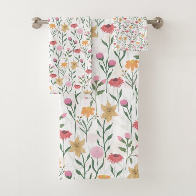Colourful Wildflower Watercolor Design Bath Towel Set (Insitu)
