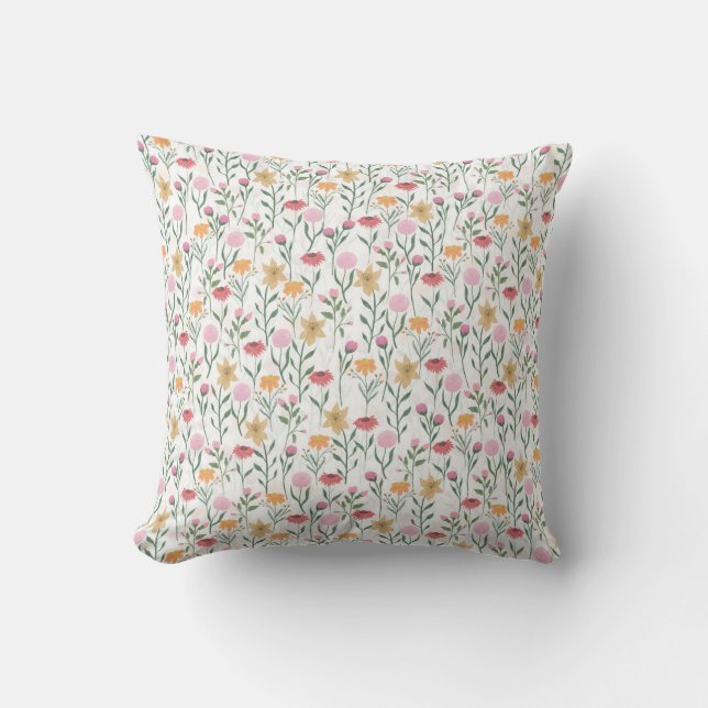 Colourful Wildflower Watercolor Design Throw Pillow (Front)