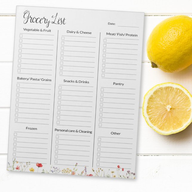 Colourful Wildflower Watercolor Floral Grocery Lis Notepad (In situ)