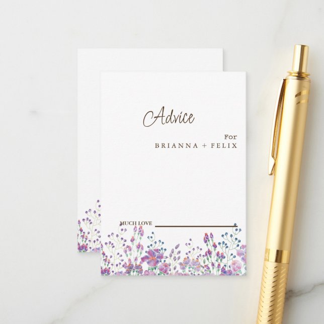 Colourful Wildflower Wedding Advice Card (Front/Back In Situ)