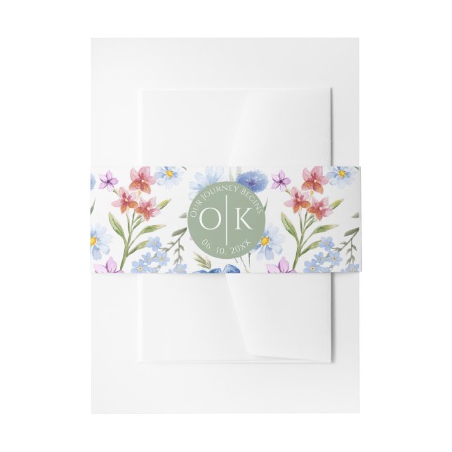 Colourful Wildflower Wedding Invitation Belly Band (Front Example)