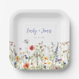 Colourful Wildflower Wedding Paper Plate