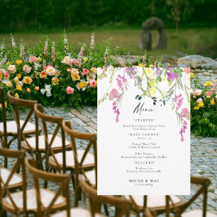 Colourful Wildflower Wedding Reception Menu Invitation