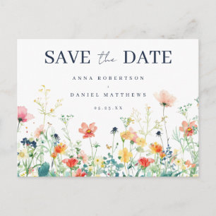 Colourful Wildflower Wedding Save the Date Postcar Invitation Postcard