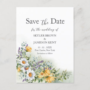 Colourful Wildflower Wedding Save the Date  Postcard