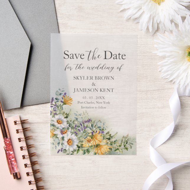 Colourful Wildflower Wedding Save the Date  Vellum Invitations (Wedding)