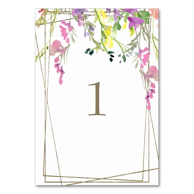Colourful Wildflower Wedding Table Number (Front)
