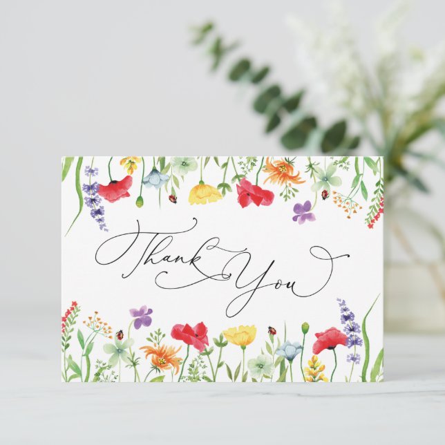 Colourful Wildflower Wedding Thank You Card (Standing Front)