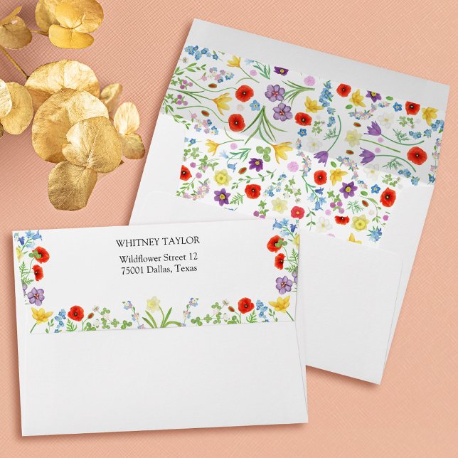 Colourful Wildflower White Wedding Invitation  Envelope (Colorful Wildflower White Floral Wedding Invitation Envelope)