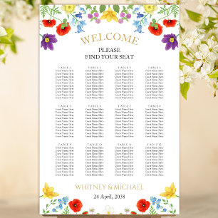 Colourful Wildflower White Wedding Seating Chart