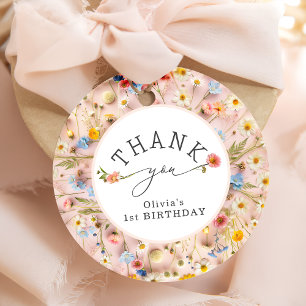 Colourful Wildflower Wild One Birthday Thank You Favour Tags