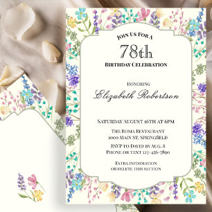 Colourful Wildflowers 78th Birthday Party Invitation