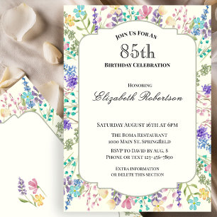 Colourful Wildflowers 85th Birthday Party Invitation