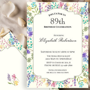 Colourful Wildflowers 89th Birthday Party Invitation