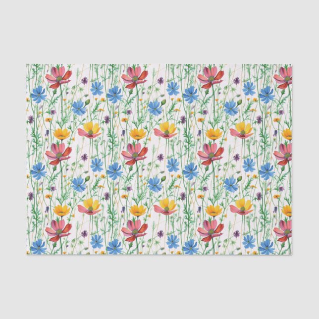 Colourful Wildflowers and Green Grass Tissue Paper (Front)
