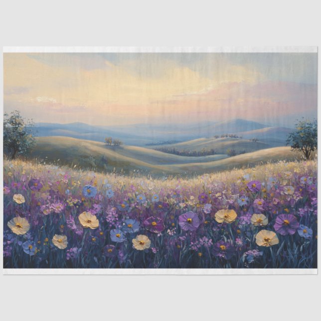 Colourful Wildflowers at Sunset Decoupage Tissue Paper (Front)