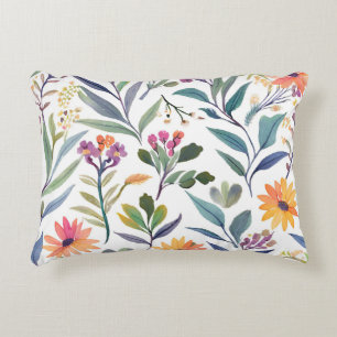 Colourful Wildflowers   Beautiful Floral Watercolo Accent Pillow