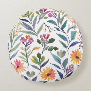 Colourful Wildflowers Beautiful Floral Watercolo Round Pillow