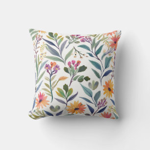 Colourful Wildflowers Beautiful Floral Watercolo Throw Pillow