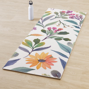 Colourful Wildflowers   Beautiful Floral Watercolo Yoga Mat