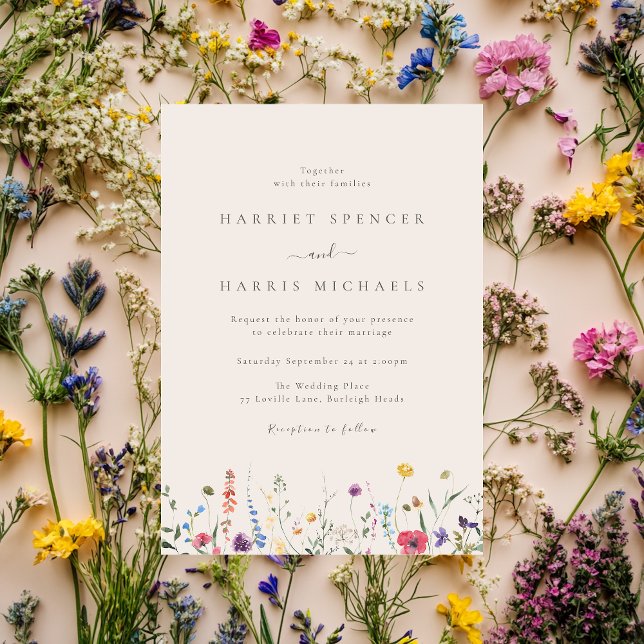 Colourful Wildflowers Beige Wedding Invitation (Creator Uploaded)