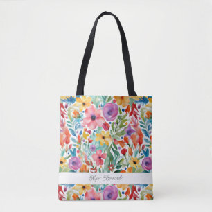 Colourful Wildflowers Blossoms Pattern Tote Bag