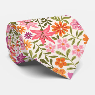 Colourful wildflowers botanical bold floral patter tie