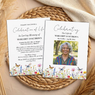 Colourful Wildflowers Celebration Of Life Photo Invitation