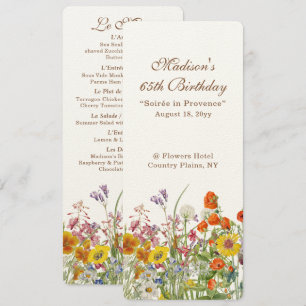 Colourful Wildflowers Country 65th Birthday Menu