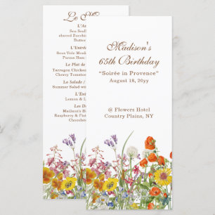 Colourful Wildflowers Country 65th Birthday Menu