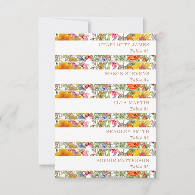 Colourful Wildflowers Country Wedding  Place Cards (Front)