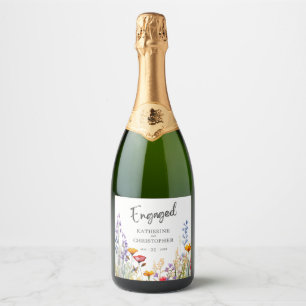 Colourful Wildflowers Custom Engagement Party Sparkling Wine Label
