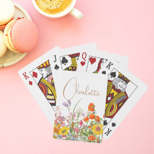 Colourful Wildflowers Custom Name Playing Cards