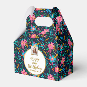 Colourful Wildflowers, Custom Photo, Happy Birthda Favor Box