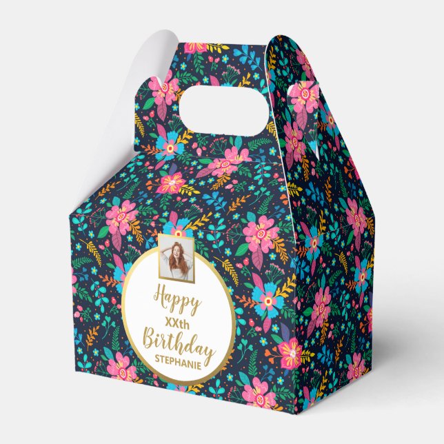 Colourful Wildflowers, Custom Photo, Happy Birthda Favor Box (Front Side)
