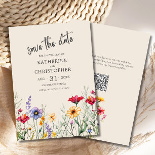 Colourful Wildflowers Elegant Beige Wedding Save The Date