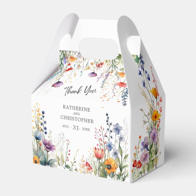 Colourful Wildflowers Elegant Small Wedding Favor Box (Front Side)