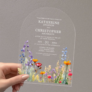 Colourful Wildflowers Elegant Wedding Arch Acrylic Invitations