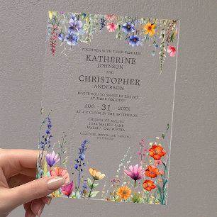 Colourful Wildflowers Elegant Wedding Clear Acrylic Invitations